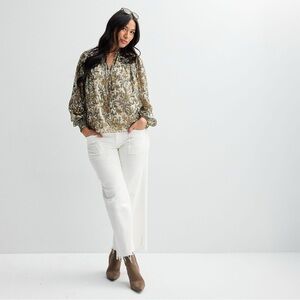 Farmers Market Embroidered Floral Blouse Large Puff Sleeve Boho Spring Top